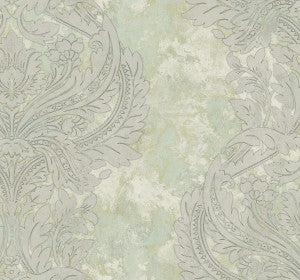 Newton Damask Metallic Gold and Mint by Seabrook Wallpaper