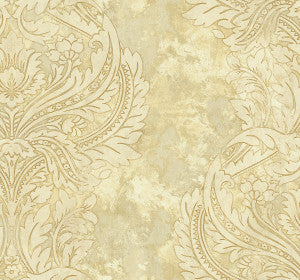 Newton Damask Metallic Gold and Off-White by Seabrook Wallpaper