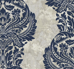 Newton Damask Blue and Grey Damask by Seabrook Wallpaper