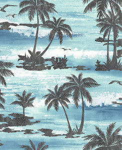 Moseley Palm Trees Black and Blue by Seabrook Wallpaper
