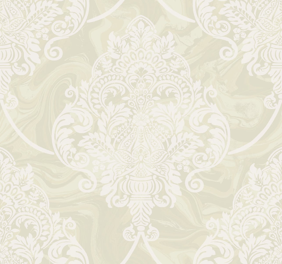 Puff Damask Metallic and Off-White AW70805 by Seabrook Designs Designer Wallpaper