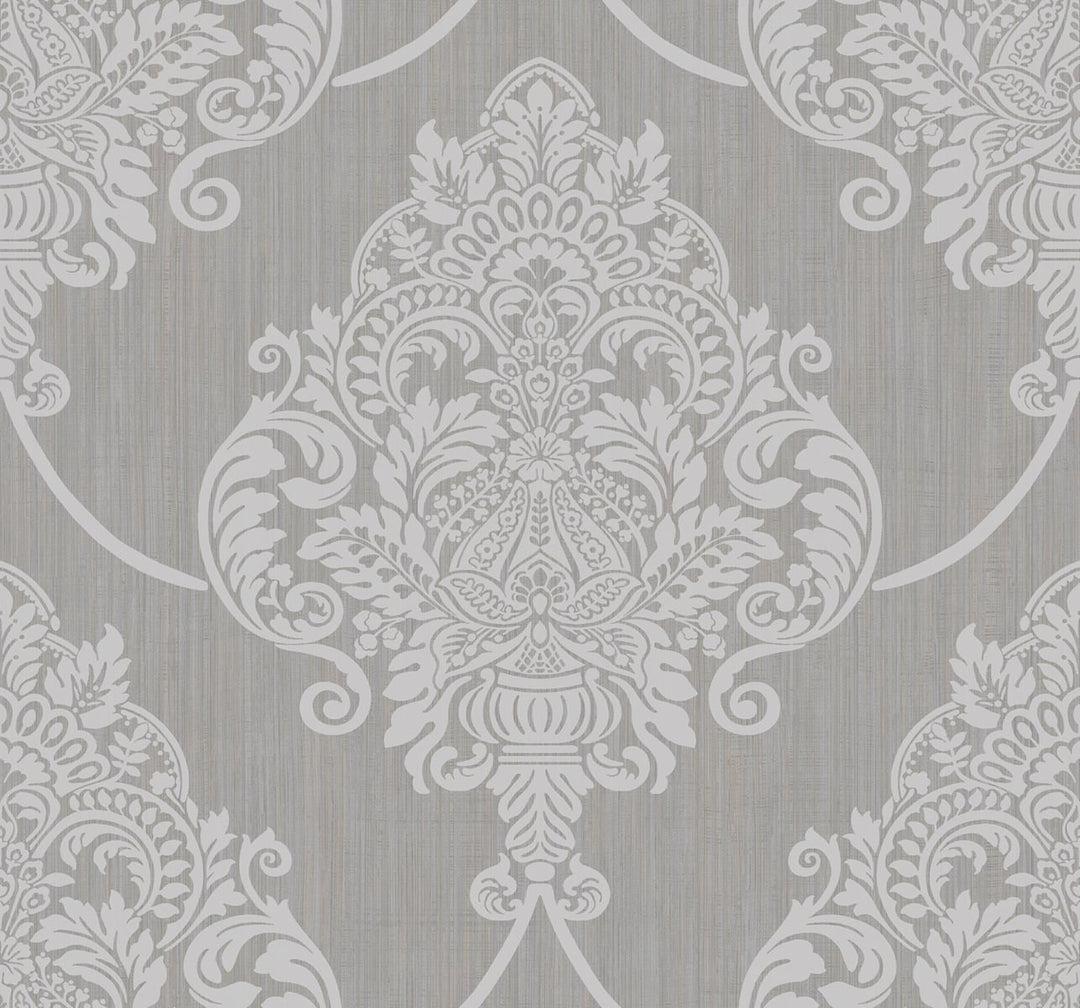 Puff Damask Metallic Silver Glitter and Tan AW70808 by Seabrook Designs Designer Wallpaper