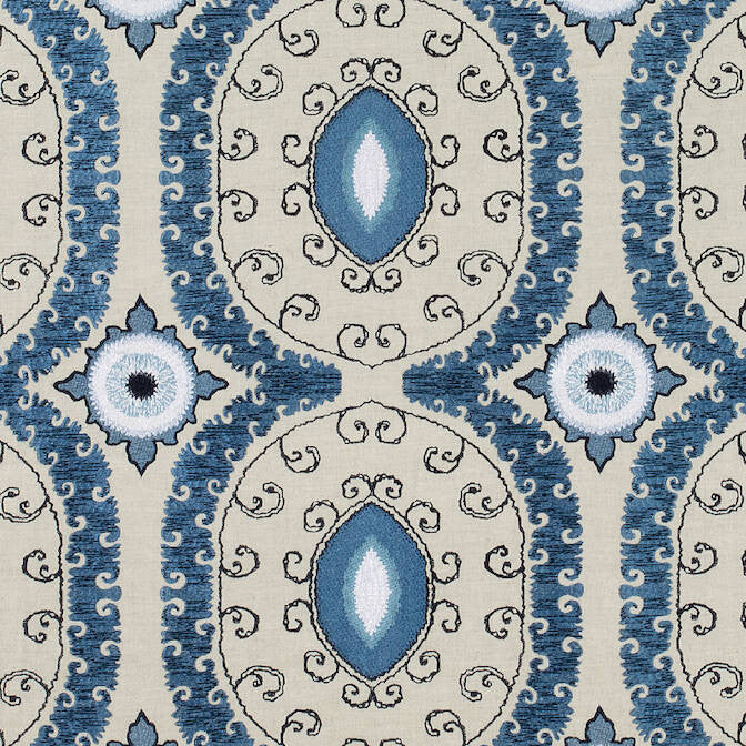 Castile Embroidery Blue AW72975 by Anna French Fabric Anna French Fabric Castile Embroidery Blue AW72975Fabric Manor 37%Vis,32%Cot,21%Lin,10%SpunPo INDIA </p><p>Repeat: V: 15 49.5 - Fabric Carolina -
