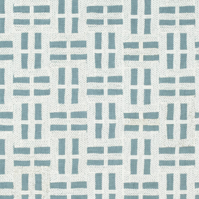Lock Embroidery Aqua AW73003 by Anna French Fabric Anna French Fabric Lock Embroidery Aqua AW73003Fabric Meridian 52% Vis, 41% Lin, 7% Poly INDIA </p><p>Repeat: V: 6.25 51 - Fabric Carolina -