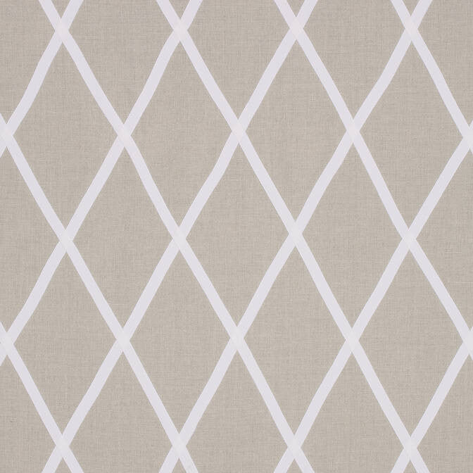 Tarascon Trellis Applique White on Natural AW78709 by Anna French Fabric Anna French Fabric Tarascon Trellis Applique White on Natural AW78709Fabric Palampore Fabric Book 100% Linen INDIA </p><p>Repeat: V: 12.25 50.5 - Fabric Carolina -