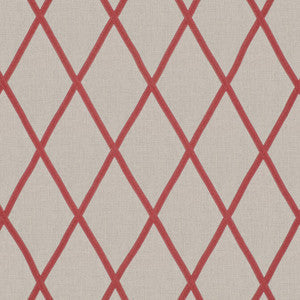 Tarascon Trellis Applique Red on Natural AW78710 By Anna French Fabric