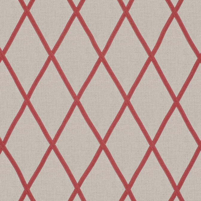 Tarascon Trellis Applique Red on Natural AW78710 by Anna French Fabric Anna French Fabric Tarascon Trellis Applique Red on Natural AW78710Fabric Palampore Fabric Book 100% Linen INDIA </p><p>Repeat: V: 12.25 50.5 - Fabric Carolina -