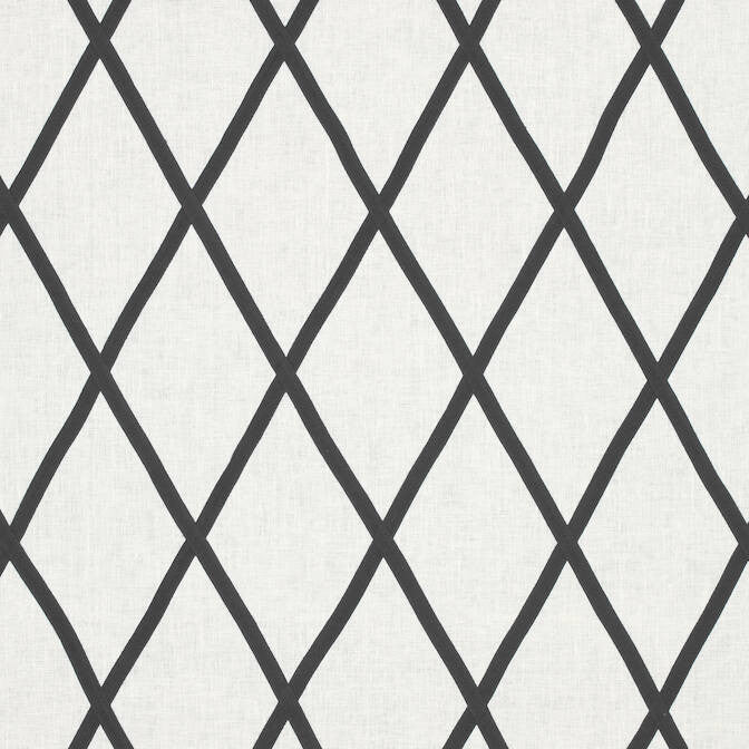 Tarascon Trellis Applique Black on White AW78712 by Anna French Fabric Anna French Fabric Tarascon Trellis Applique Black on White AW78712Fabric Palampore Fabric Book 100% Linen INDIA </p><p>Repeat: V: 12.25 50.5 - Fabric Carolina -