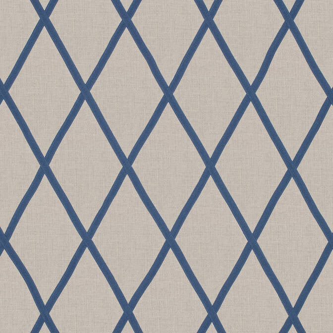 Tarascon Trellis Applique Navy on Natural AW78713 by Anna French Fabric Anna French Fabric Tarascon Trellis Applique Navy on Natural AW78713Fabric Palampore Fabric Book 100% Linen INDIA </p><p>Repeat: V: 12.25 50.5 - Fabric Carolina -