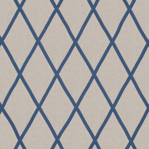 Tarascon Trellis Applique Navy on Natural AW78713 by Anna French Fabric
