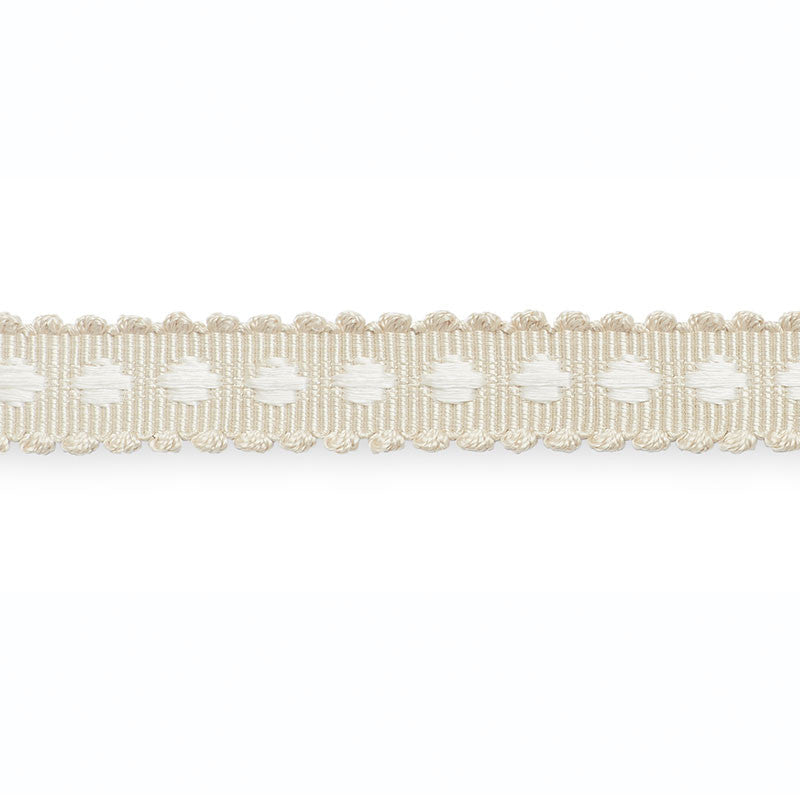 Marlis Braid Ivory/Snow B203-4 by Schumacher Trim SCHUMACHER TRIM PROGRAM See Sample UNITED STATES OF AMERICA TO BE DETERMINED </p><p>Repeat: Horizontal: - and Vertical: - 1" WIDE (3CM) - Fabric Carolina -