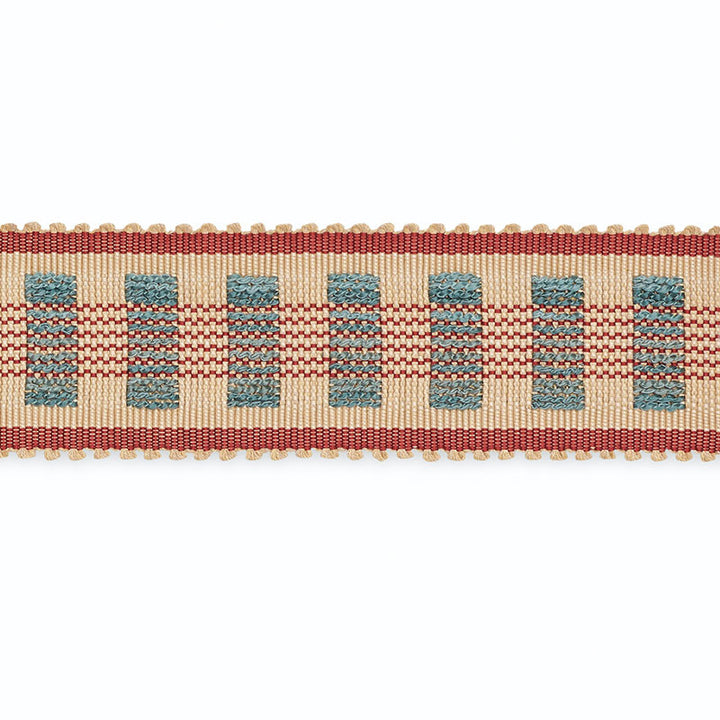 Lucinda Braid 7/8" Ecru/Delft/Garnet B220-5 by Schumacher Trim SCHUMACHER TRIM PROGRAM See Sample UNITED STATES OF AMERICA TO BE DETERMINED </p><p>Repeat: Horizontal: - and Vertical: - 1 6/8" WIDE (4CM) - Fabric Carolina -