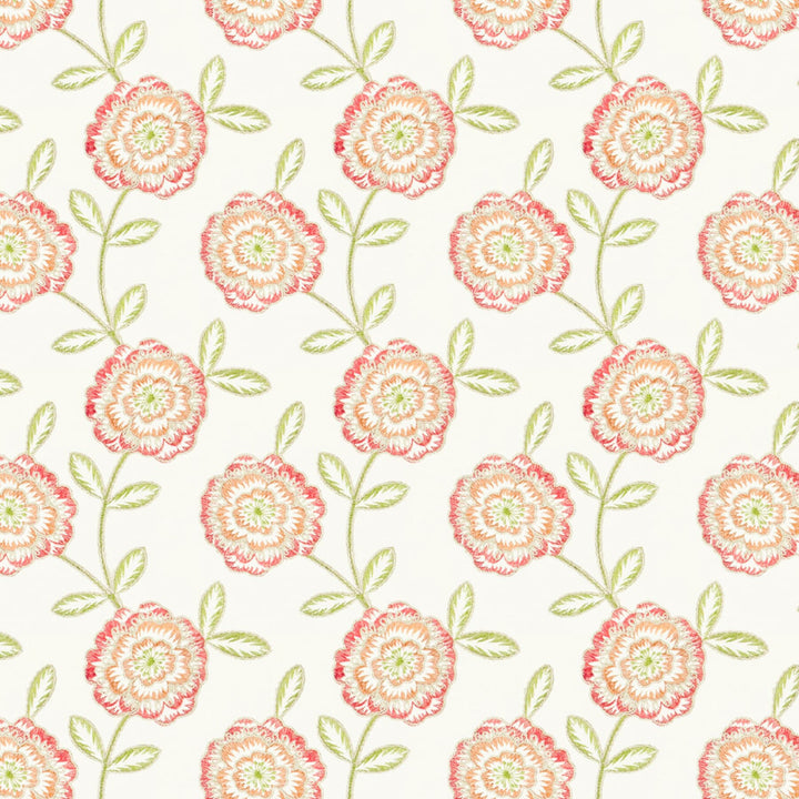 Bates 1 Tuttifrutti by Stout Fabric COMFORTABLE LIVING CORAL/SHRIMP 50%COT 50%POL %BEMB INDIA FLAME RETARDANT-U.F.A.C. CLASS 1 Horizontal: 8.625 and Vertical: 9.125 52 in - Fabric Carolina -
