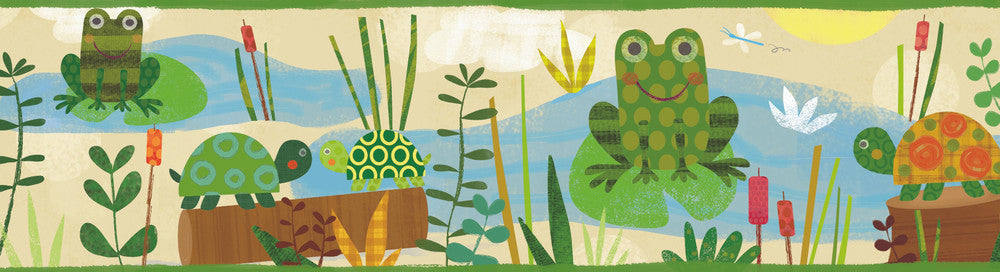 Kermis Cream Frog Marsh Toss Wallpaper by Chesapeake Borders By Chesapeake Covers about 7.5 square feet 6-in by 15-ft long roll Prepasted 0 - Fabric Carolina -