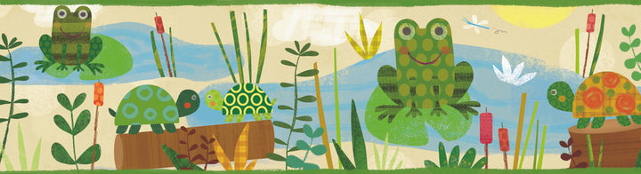 Kermis Cream Frog Marsh Toss Wallpaper by Chesapeake Borders By Chesapeake Covers about 7.5 square feet 6-in by 15-ft long roll Prepasted 0 - Fabric Carolina -