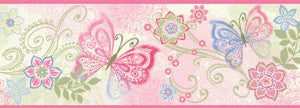 Fantasia Pink Boho Butterflies Scroll Wallpaper by Chesapeake