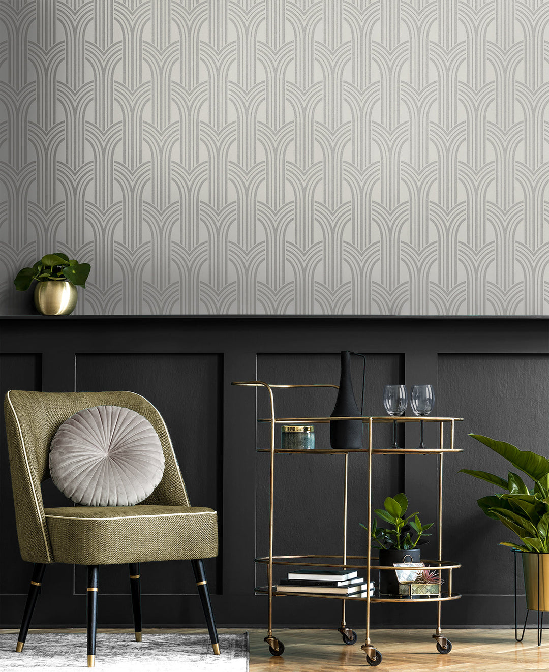 Déco Arches Nickel BD50410 by Seabrook Designs Designer Wallpaper