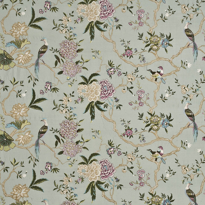 Oriental Bird Embroidery Silk Aqua/Multi by G P & J Baker Fabric HOLCOTT RAYON - 64%;SILK - 36% India - Horizontal: 52.402 and Vertical: 14.972 52.402 - Fabric Carolina -