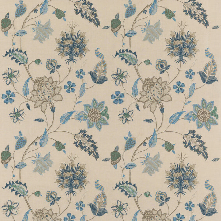 Baker'S Indienne Embroidery Indigo/Stone by G P & J Baker Fabric KESWICK EMBROIDERIES LINEN - 61%;VISCOSE - 21%;POLYESTER - 18% India - Horizontal: 25.216 and Vertical: 30.732 50.432 - Fabric Carolina -