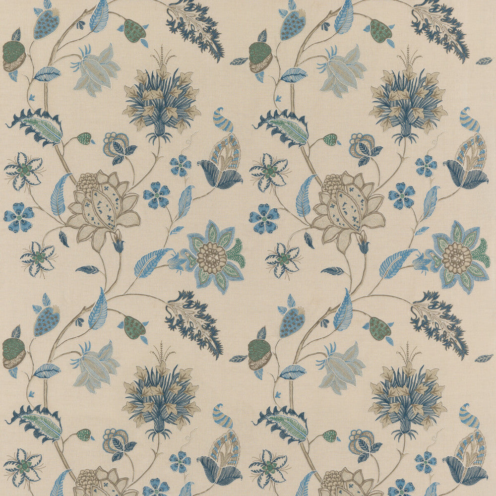 Baker'S Indienne Embroidery Indigo/Stone by G P & J Baker Fabric KESWICK EMBROIDERIES LINEN - 61%;VISCOSE - 21%;POLYESTER - 18% India - Horizontal: 25.216 and Vertical: 30.732 50.432 - Fabric Carolina -
