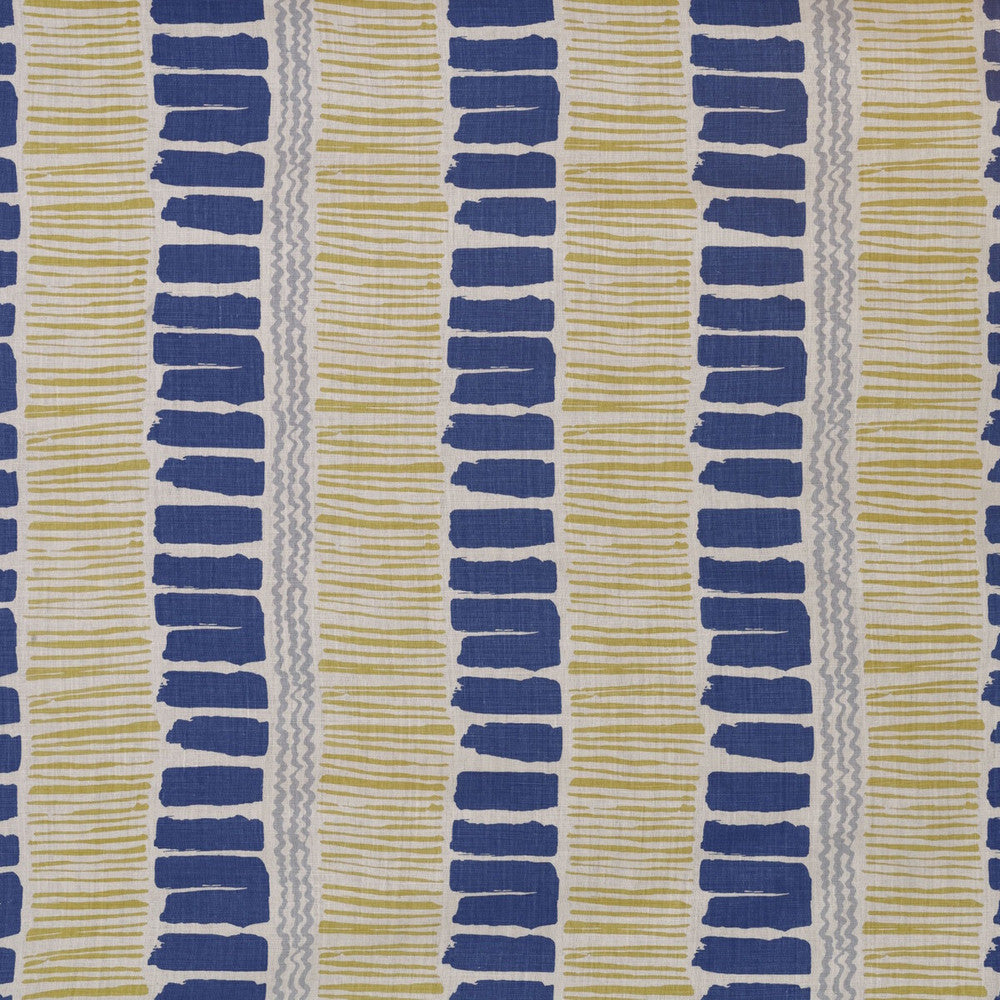 Saltaire Indigo/Yellow/Aqua by Lee Jofa Fabric BLITHFIELD LINEN - 100% Thailand MEDIUM Horizontal: 26 and Vertical: 25.22 52.79 - Fabric Carolina -