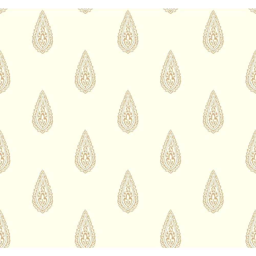 Luxury Teardrop Off White & Gold Metallic Wallpaper by Antonina Vella Antonina Vella Kashmir Covers about 60.8 square feet 27-in by 27-ft long roll Unpasted 8.44 - Fabric Carolina -