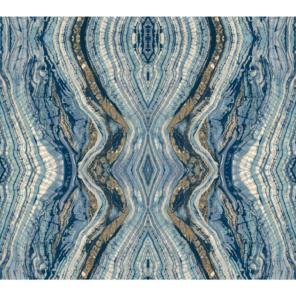 Kaleidoscope Blue Wallpaper by Antonina Vella Antonina Vella Elegant Earth Covers about 60.8 square feet 27-in by 27-ft long roll Unpasted 24 - Fabric Carolina -