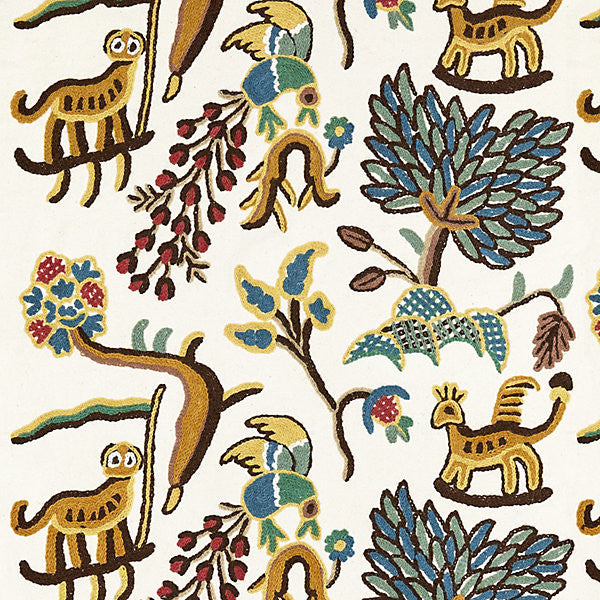 Fables - Jawahar Crewel/Blue / Multi Bh 00010031 by Old World Weavers Fabric 60% COTTON 40% WOOL INDIA LIGHT DUTY Horizontal: 17" and Vertical: 24.5" 54" - Fabric Carolina -