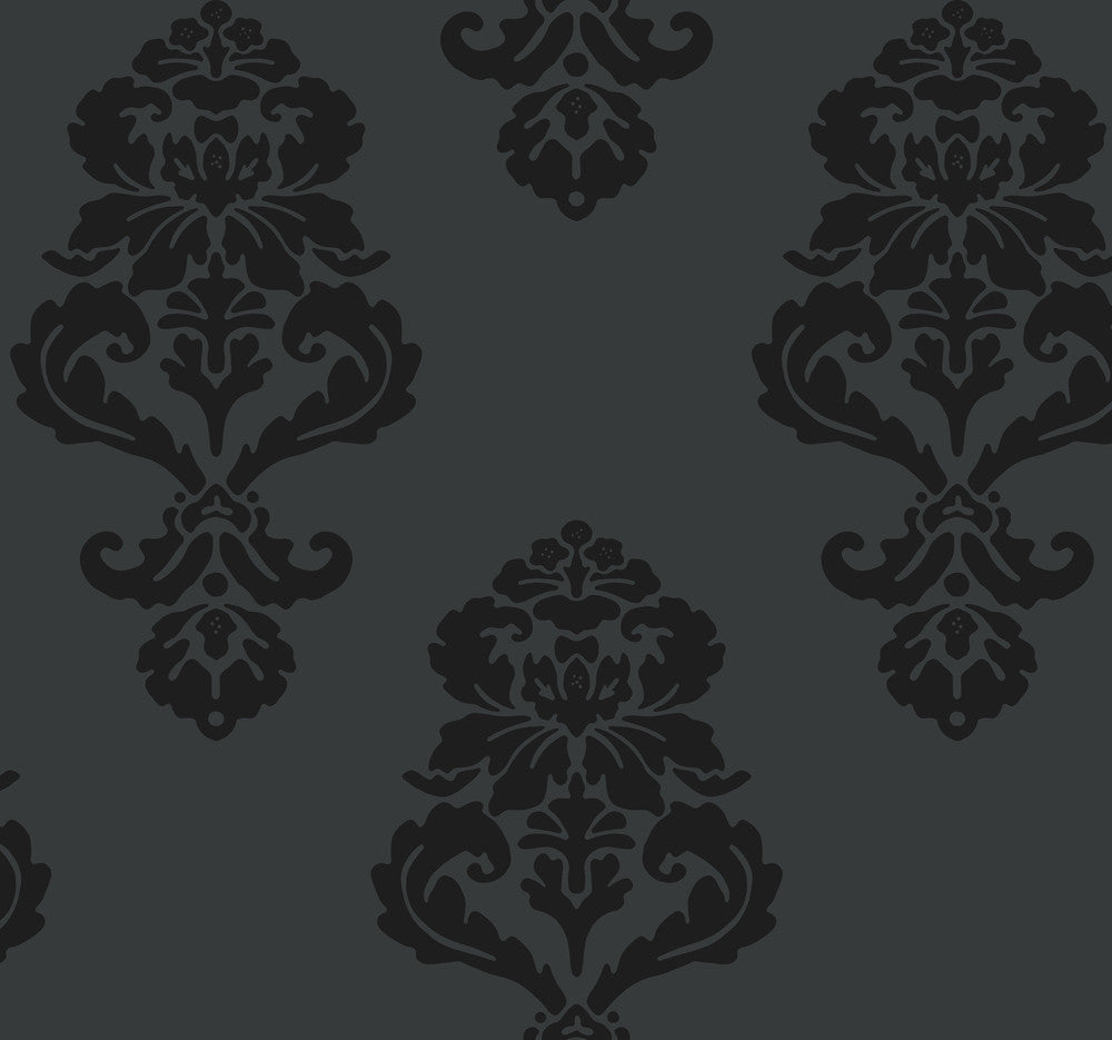 Graphic Damask Black Wallpaper by Inspired by Color Black & White Resource Library Covers about 60.8 square feet 27-in by 27-ft long roll Prepasted 25.25 - Fabric Carolina -