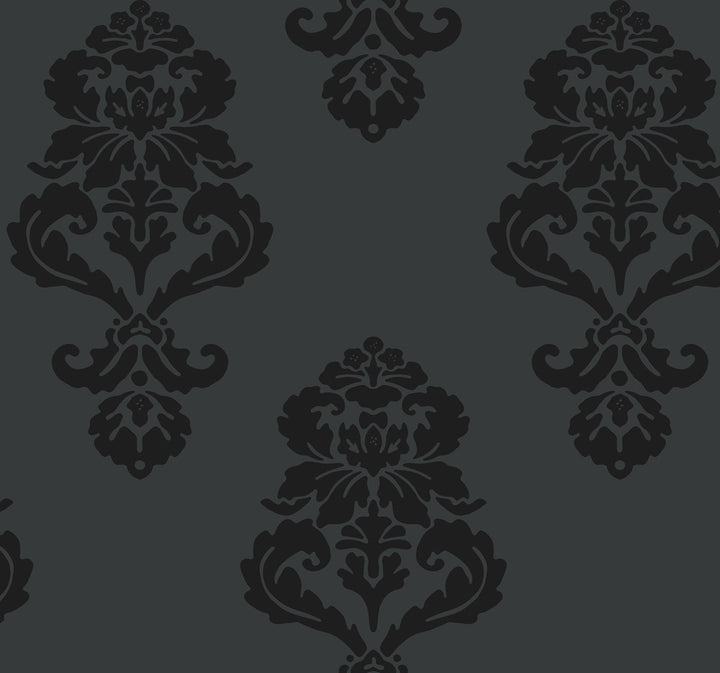 Graphic Damask Black Wallpaper by Inspired by Color Black & White Resource Library Covers about 60.8 square feet 27-in by 27-ft long roll Prepasted 25.25 - Fabric Carolina -