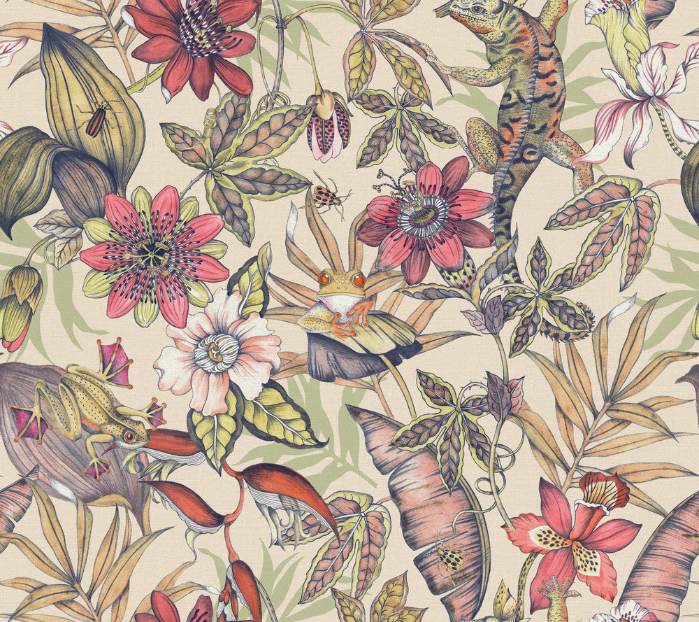 Rainforest Cream Wallpaper by York Wallcoverings Blooms Covers about 60.8 square feet 27-in by 27-ft long roll Unpasted 24 - Fabric Carolina -