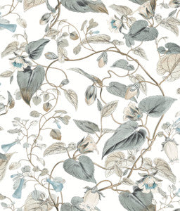 Moon Flower White & Blue Wallpaper by York Wallcoverings
