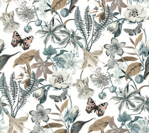 Butterfly House White & Blue Wallpaper by York Wallcoverings