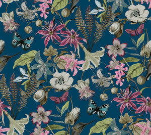 Butterfly House Navy Wallpaper by York Wallcoverings