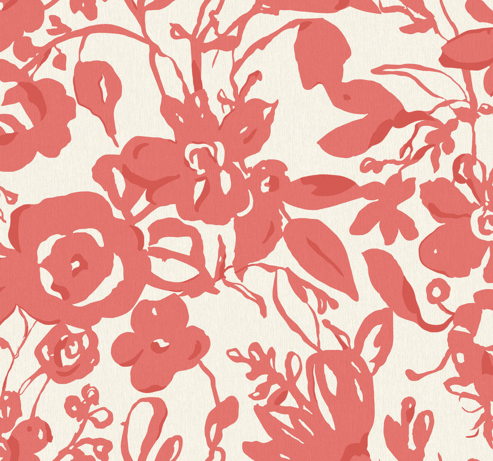 Brushstroke Floral Coral Wallpaper by York Wallcoverings Blooms Covers about 60.8 square feet 27-in by 27-ft long roll Unpasted 25.25 - Fabric Carolina -