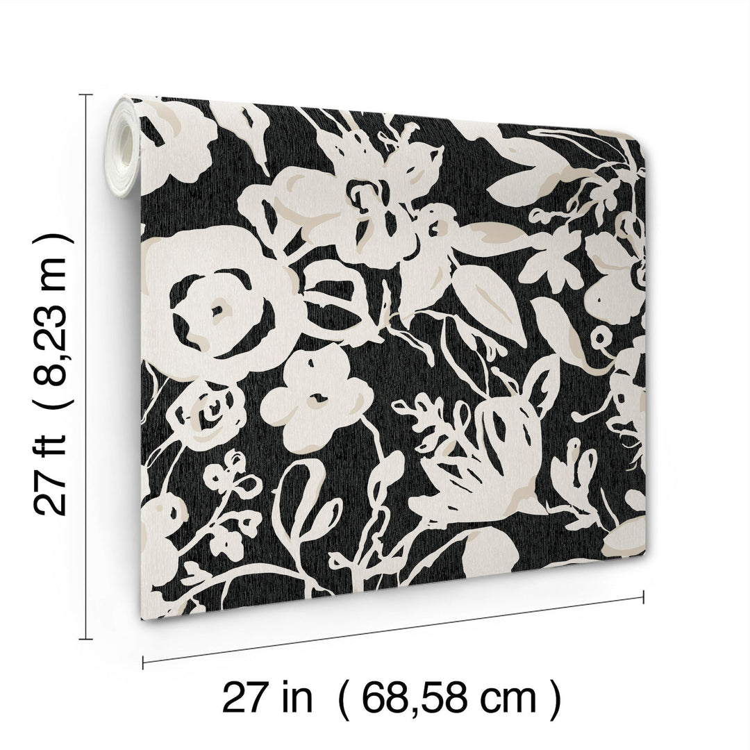 Brushstroke Floral Black Wallpaper by York Wallcoverings Designer