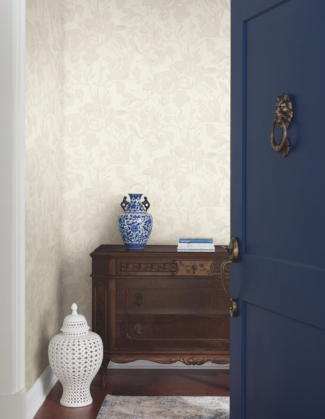 Brushstroke Floral Pearl Wallpaper by York Wallcoverings Designer