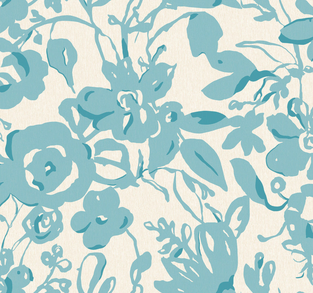 Brushstroke Floral Aqua Wallpaper by York Wallcoverings Blooms Covers about 60.8 square feet 27-in by 27-ft long roll Unpasted 25.25 - Fabric Carolina -