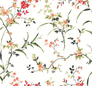 Blossom Branches White & Red Wallpaper by York Wallcoverings