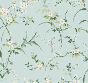Blossom Branches Spa Blue Wallpaper by York Wallcoverings