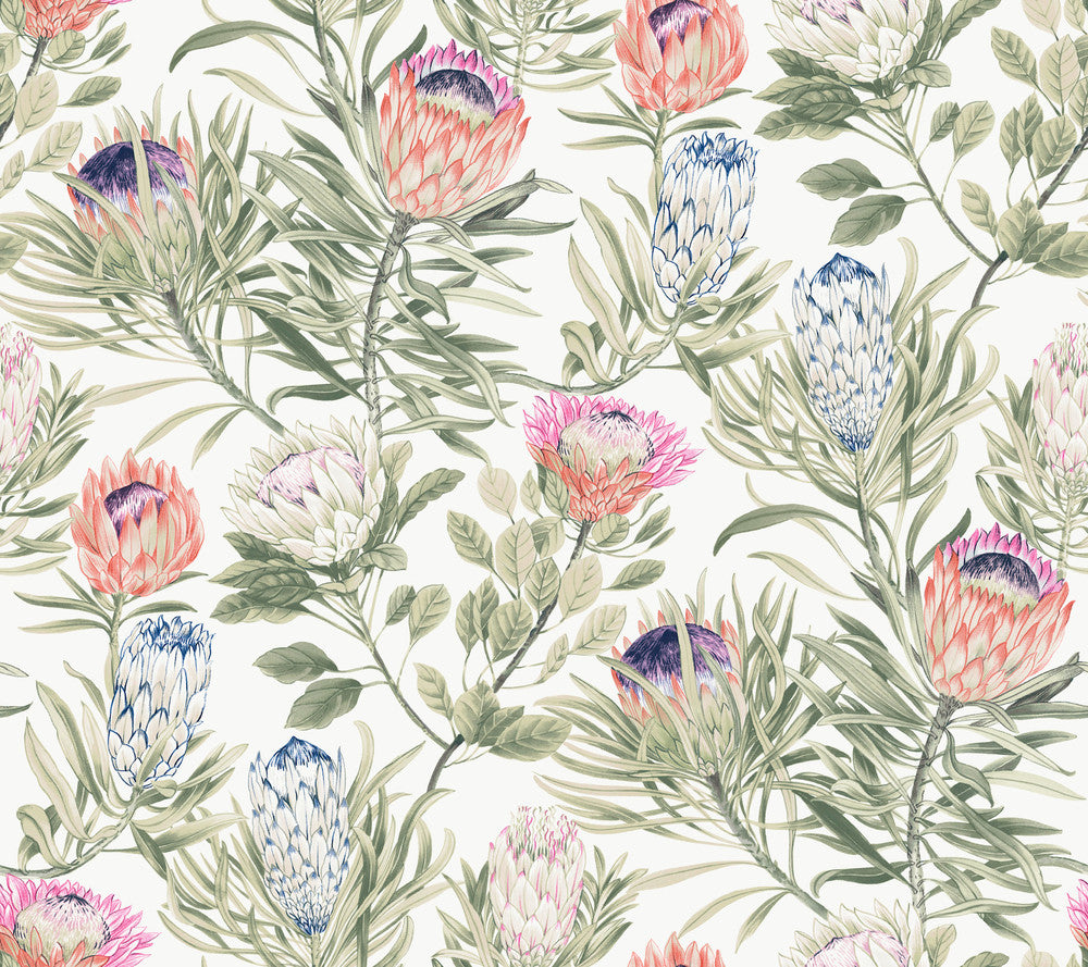 Protea White & Fuchsia Wallpaper by York Wallcoverings Blooms Covers about 60.8 square feet 27-in by 27-ft long roll Unpasted 24 - Fabric Carolina -