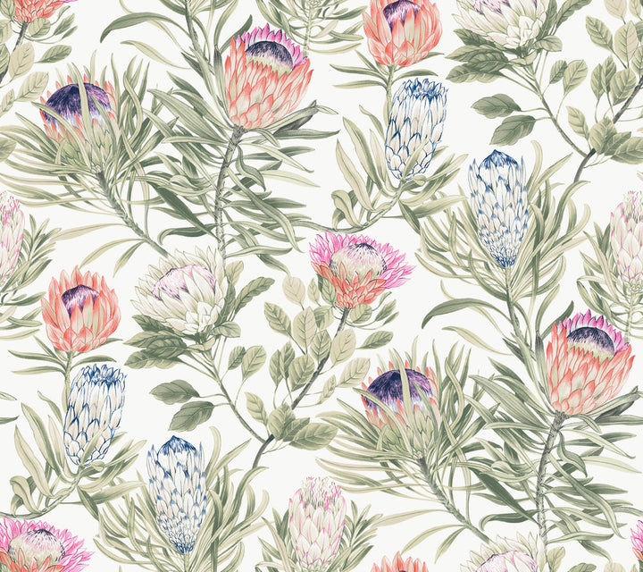 Protea White & Fuchsia Wallpaper by York Wallcoverings Blooms Covers about 60.8 square feet 27-in by 27-ft long roll Unpasted 24 - Fabric Carolina -