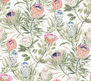Protea White & Fuchsia Wallpaper by York Wallcoverings