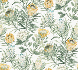 Protea White & Yellow Wallpaper by York Wallcoverings