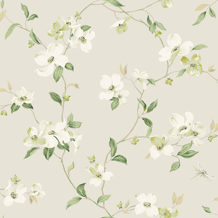 Dogwood Light Grey Wallpaper by York Wallcoverings Blooms Covers about 56.4 square feet 20.5-in by 33-ft long roll Unpasted 10.25 - Fabric Carolina -