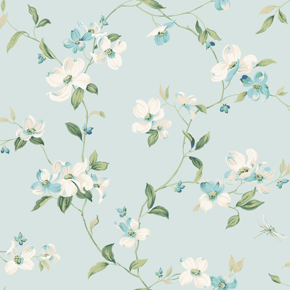 Dogwood Light Blue Wallpaper by York Wallcoverings Blooms Covers about 56.4 square feet 20.5-in by 33-ft long roll Unpasted 10.25 - Fabric Carolina -
