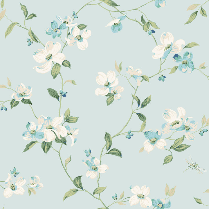 Dogwood Light Blue Wallpaper by York Wallcoverings Blooms Covers about 56.4 square feet 20.5-in by 33-ft long roll Unpasted 10.25 - Fabric Carolina -