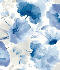 Watercolor Bouquet Cobalt Wallpaper by York Wallcoverings