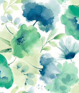 Watercolor Bouquet Blue & Green Wallpaper by York Wallcoverings