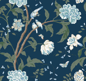 Teahouse Floral Navy Wallpaper by York Wallcoverings